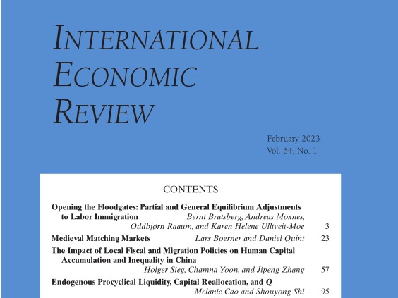 汇丰商学院蔡晓鸣长聘副教授合作论文在International Economic Review发表